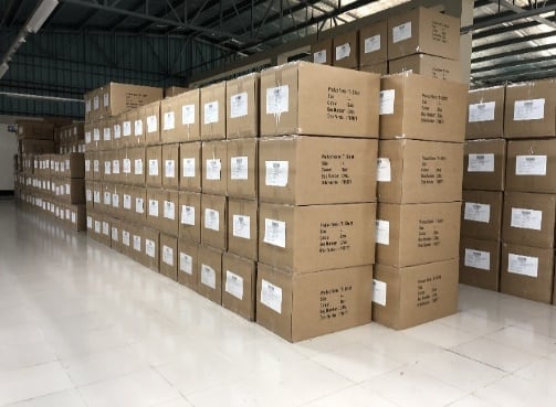 Finished goods warehouse with packed cartons